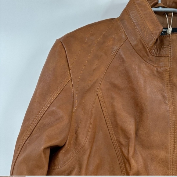 Quince Women's Cognac-Brown Leather Stand-Collar Jacket sz XL Full Zip NWT - Picture 8 of 8